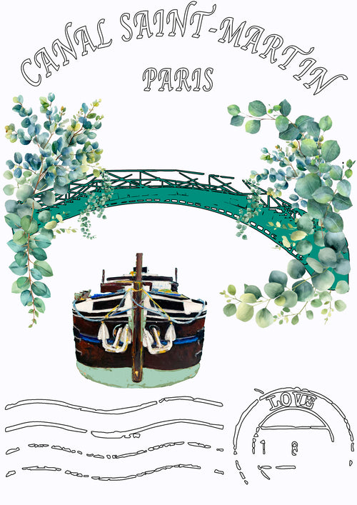 Visuel du design Canal Saint-Martin Paris - Design original peint à la main par Ondine Devis Steinmetz - ODS